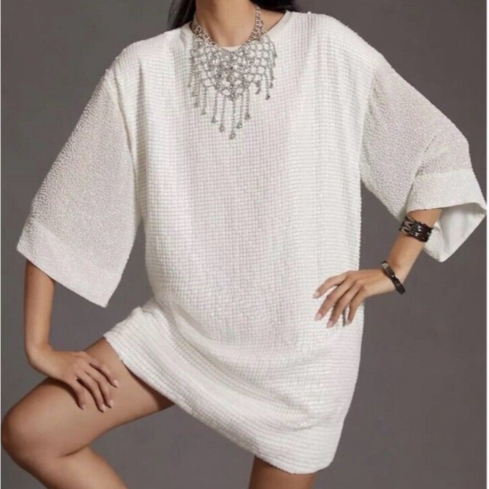 Anthropologie Let Me Be Sequin Mini Dress Bridal Wedding Beaded